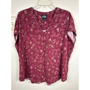 Disney Villains Maleficent Button Down Top Women 2X Burgundy Novelty Disneyana